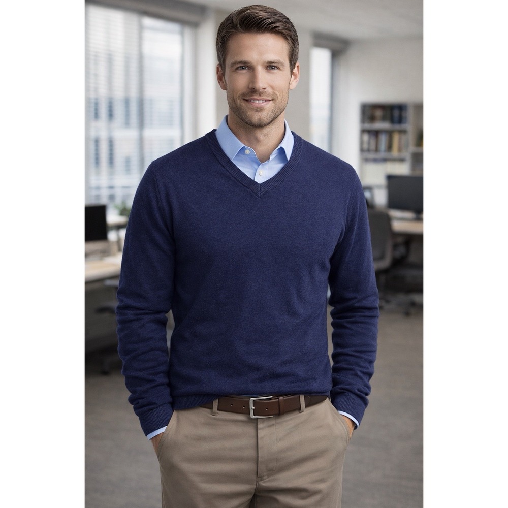 Hawker Rye V-Neck Sweater Mens Large Navy‎ Blue Excellent Cotton Cashmere Blend